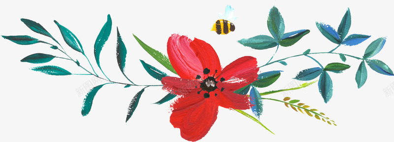 彩色手绘花朵上的蜜蜂png免抠素材_新图网 https://ixintu.com 手绘植物 植物 红花 绿植 花卉 花朵 蜜蜂