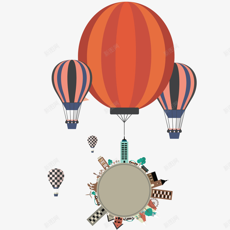 飞行气球复古风格矢量图ai免抠素材_新图网 https://ixintu.com 地标 城市 复古风格 旅游 热气球 矢量图