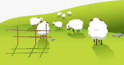 矢量羊群栅栏插图山坡的羊群插图高清图片