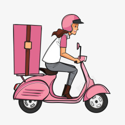 粉色动车创意骑粉色电动车送货的女子矢量图高清图片