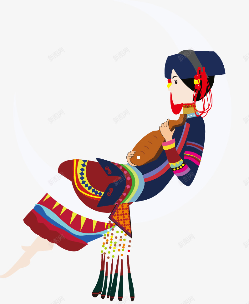 抱着琵琶的壮族女孩png免抠素材_新图网 https://ixintu.com 壮族 壮族人物 女孩 手绘 琵琶