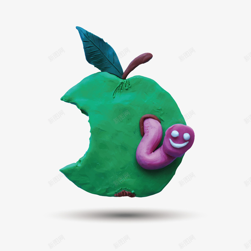 带虫的苹果png免抠素材_新图网 https://ixintu.com 儿童 橡皮泥 苹果 虫子 青色
