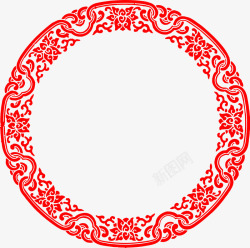 红色圆形春节花纹装饰素材