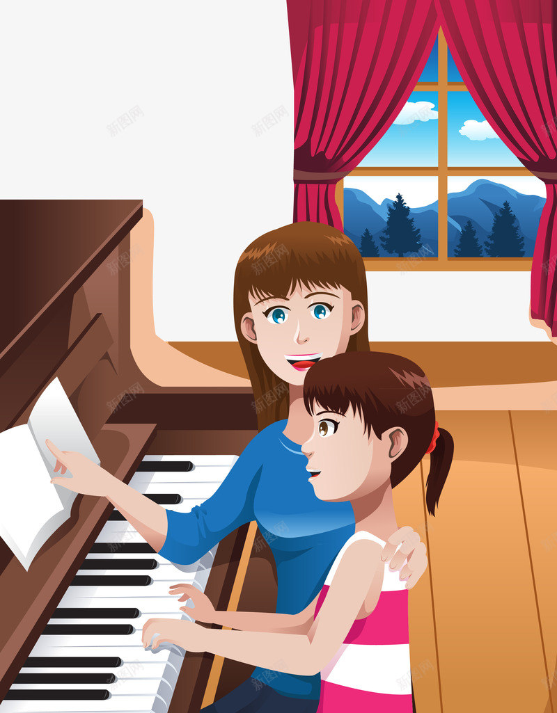 卡通儿童png免抠素材_新图网 https://ixintu.com 卡通人物 家教 教师 比赛 老师 钢琴