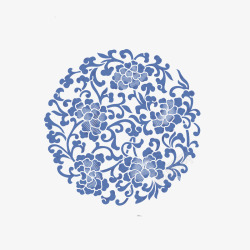 圆形花卉青花瓷图案高清图片