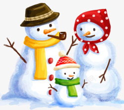雪人家庭雪人小家庭装饰插画高清图片