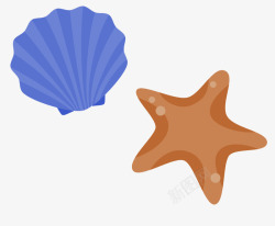 蓝色简约海星贝壳装饰图案素材
