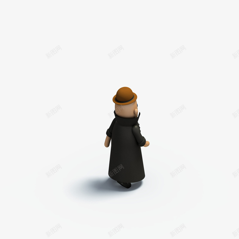 黑色长外套小人模型png免抠素材_新图网 https://ixintu.com 可爱 外套 棕色帽子 立体 等轴3D 长袖 高清 高端