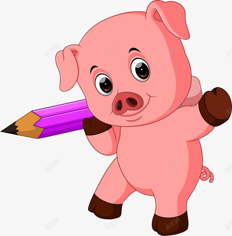 拿铅笔的小猪png免抠素材_新图网 https://ixintu.com 卡通小猪 可爱小猪 拿铅笔的小猪 粉色小猪