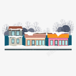 冬季房屋手绘街头雪景插画矢量图高清图片
