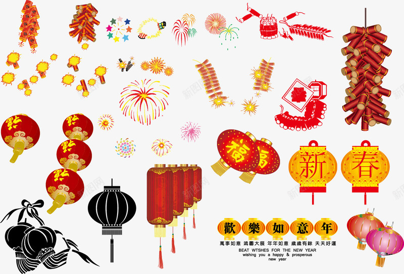 灯笼烟花爆竹经典新年春节元素矢矢量图ai免抠素材_新图网 https://ixintu.com 喜庆 庆祝 新年 新年炮 春节 灯笼 烟花 爆竹 矢量图 红炮 过年