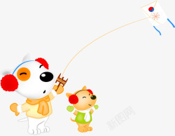 放风筝的小狗卡通手绘冬天小狗放风筝矢量图高清图片