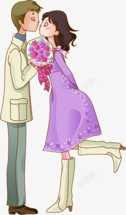 亲吻的情侣卡通花束海报背景七夕情人节素材