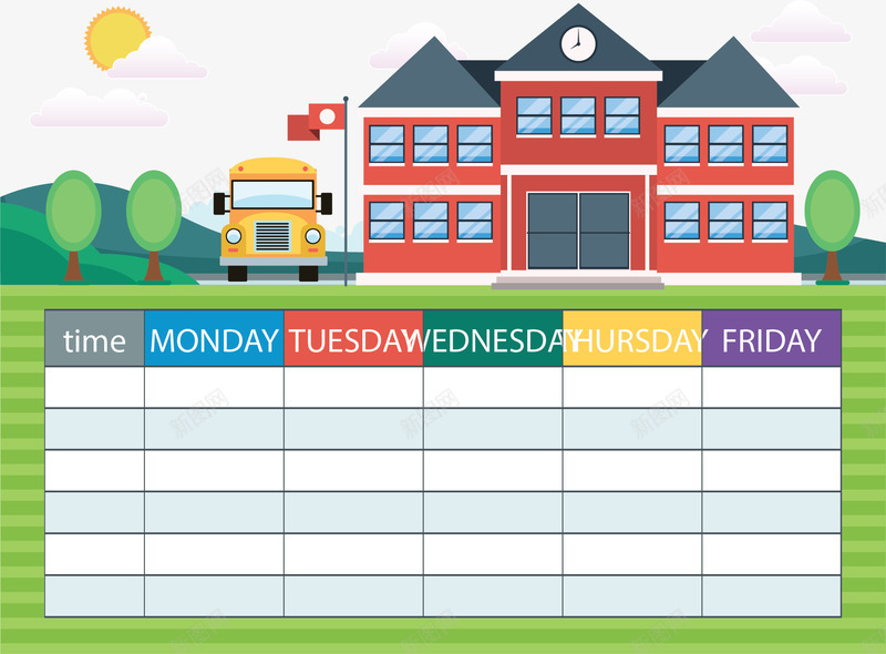 教学楼开学课程表矢量图ai免抠素材_新图网 https://ixintu.com 开学 开学啦 开学日 矢量png 课程表 课表 矢量图