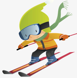 暖春旅游季滑雪的小孩子卡通高清图片