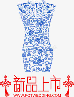 蓝色的图框样式新品装饰蓝色青花瓷旗袍高清图片