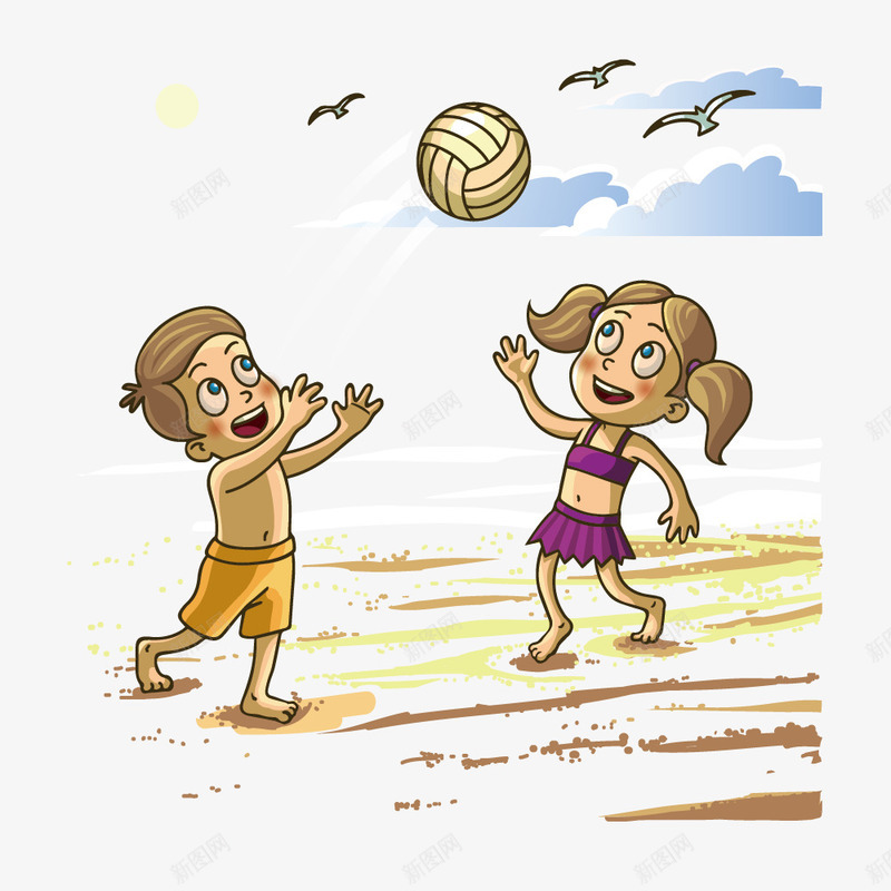 沙滩玩排球的孩子png免抠素材_新图网 https://ixintu.com 娱乐 户外 活动 玩耍