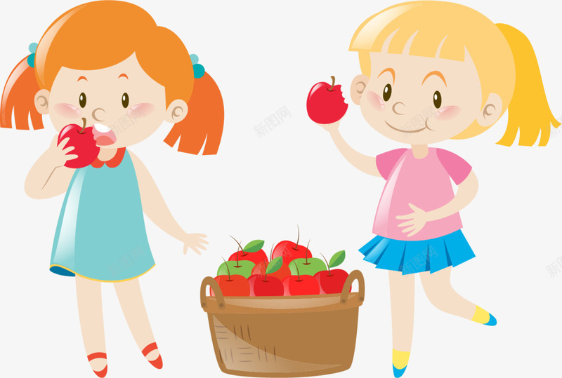 一起吃苹果的小女孩png免抠素材_新图网 https://ixintu.com 一篮筐苹果 一起吃苹果 小女孩 开心 手舞足蹈 红色苹果