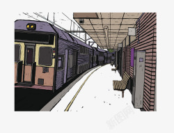 车站顶棚装饰插图冬日火车站站台高清图片