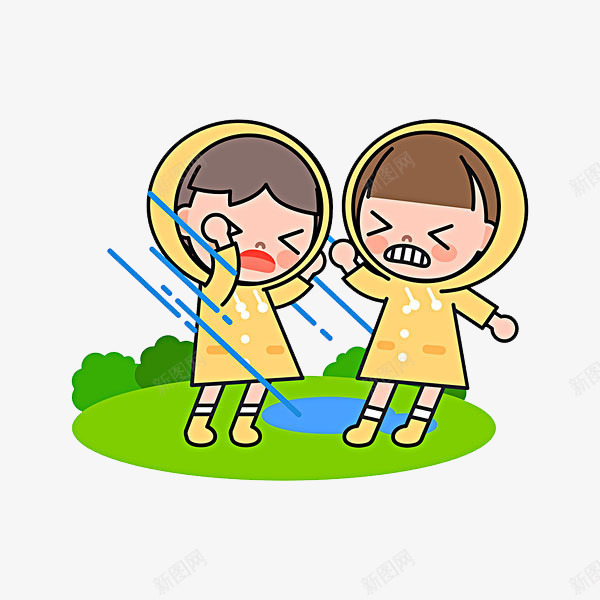 穿着雨衣的女孩png免抠素材_新图网 https://ixintu.com 下雨 卡通 可爱的 小女孩 简笔 绿色的 草地 雨衣