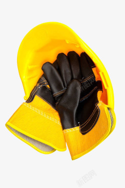 工地手套黄色安全帽和手套高清图片