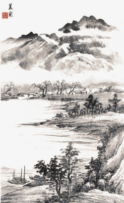 古典精致中国风山水墨画素材