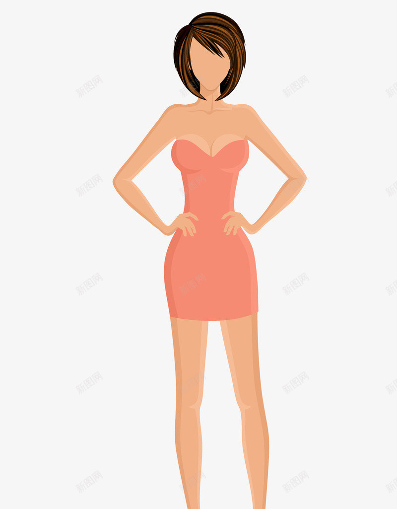 卡通模特png免抠素材_新图网 https://ixintu.com 女人 女士 抹胸裙装 插图 模特 红色高跟鞋