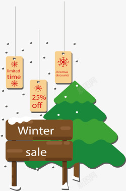 圣诞路牌冬天圣诞树木板促销海报矢量图高清图片