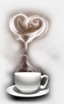 矢量咖啡杯装饰咖啡烟雾的心形高清图片