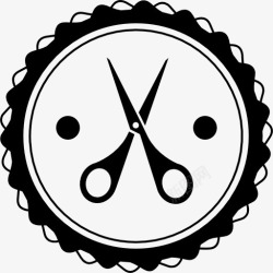 发廊梳子和剪刀剪刀在头发沙龙徽章图标高清图片