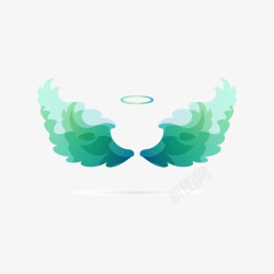 绿色翅膀天使光环水彩矢量图素材