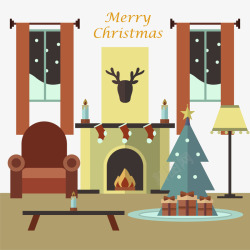 圣诞节壁炉圣诞节平安夜家庭装饰高清图片