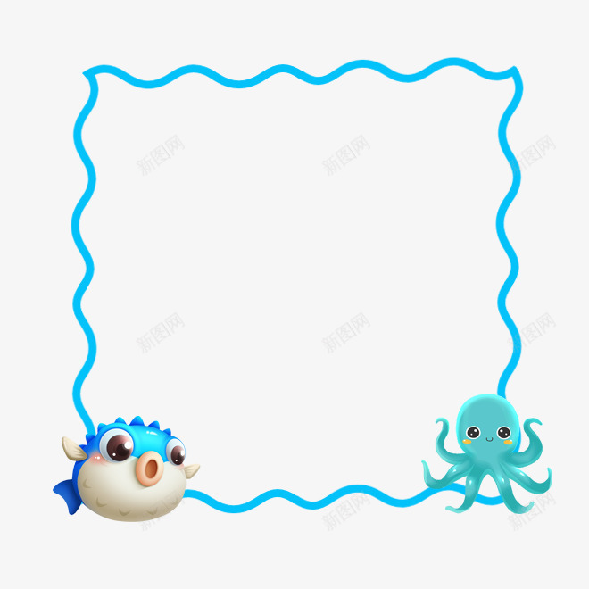 蓝色清新波浪形边框png免抠素材_新图网 https://ixintu.com 卡通鱼 波浪形边框 波浪边框 海洋 海洋生物边框 清新边框 花边 蓝色花边 鱼框
