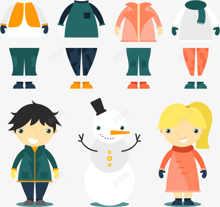 冬季儿童服装png免抠素材_新图网 https://ixintu.com 冬装款式 女孩 男孩 矢量免费图片 雪人