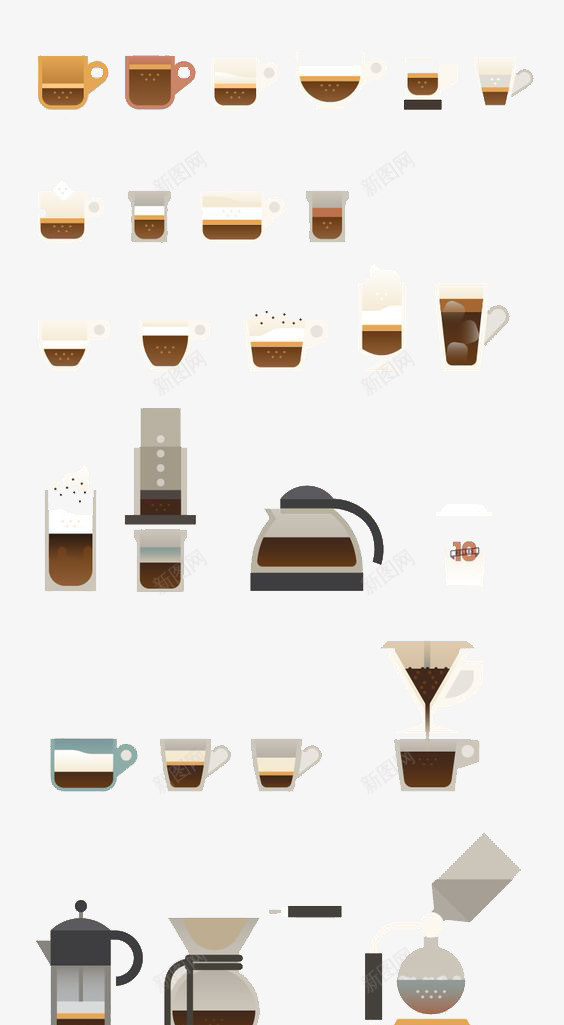 咖啡制作工具图标psd_新图网 https://ixintu.com 咖啡杯 咖啡豆 机器 研磨