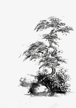 竹子国画水墨画水墨松树矢量图高清图片