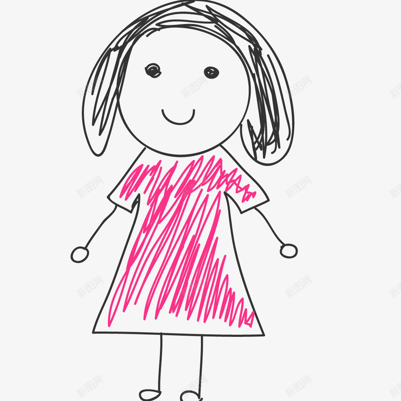 线条涂鸦小女孩简笔画png免抠素材_新图网 https://ixintu.com 人物 可爱的 小女孩 涂鸦 简笔画 线条 绘画图