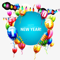 彩色气球新年快乐背景矢量图素材