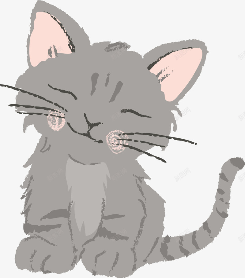 可爱的微笑灰色小猫咪png免抠素材_新图网 https://ixintu.com 可爱 图案 小猫咪 微笑 毛发 灰色 耳朵 胡须 萌 长尾巴