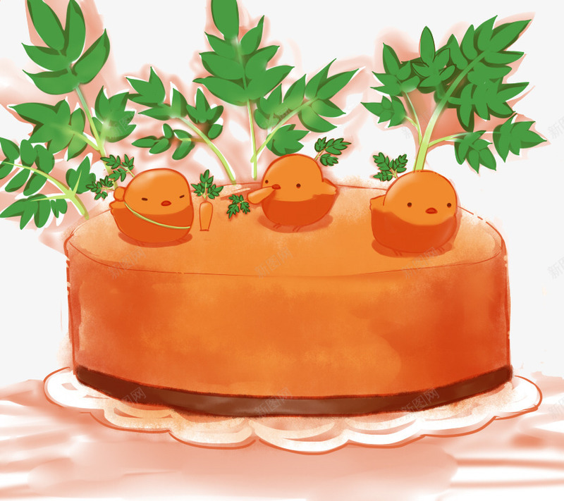 胡萝卜蛋糕小鸡png免抠素材_新图网 https://ixintu.com 卡通 可爱 小鸡崽 手绘 甜点 萌 蛋糕 面包 食品 食品海报插画 食物