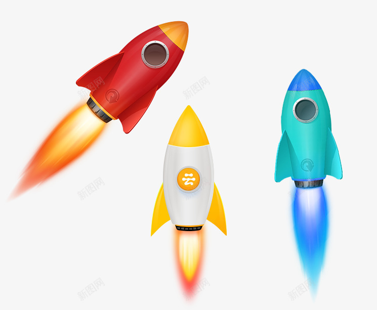 颜色不同的小火箭png免抠素材_新图网 https://ixintu.com 卡通图案 小火箭 火箭 装饰图案