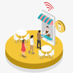 创意桌椅组合电子饮食购物插图矢量图高清图片