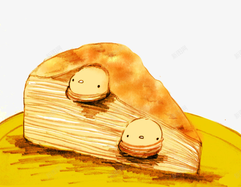 千层饼小鸡png免抠素材_新图网 https://ixintu.com 卡通 可爱 小鸡崽 手绘 甜点 萌 蛋糕 面包 食品 食品海报插画 食物