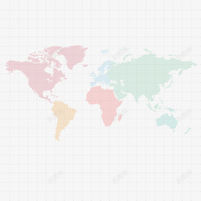 世界地图png免抠素材_新图网 https://ixintu.com 世界地图 世界地图轮廓 地理 平面设计 彩色 方格底纹 方格背景