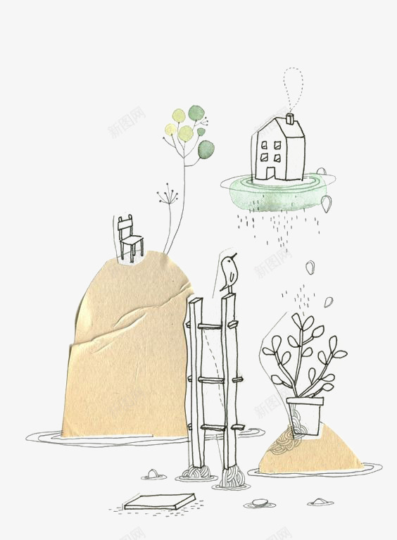 涂鸦房子png免抠素材_新图网 https://ixintu.com 卡通 庭院 房子 手绘 插画 植物 水彩 涂鸦