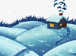 飘雪的冬夜冬日的小屋高清图片