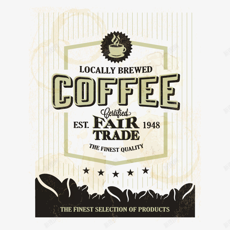 复古咖啡海报矢量图eps设计背景_新图网 https://ixintu.com 咖啡豆 复古咖啡海报 竖纹艺术字 饮品餐厅 矢量图