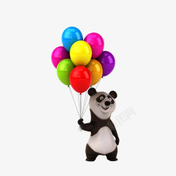 抓着气球卡通开心抓着气球绳的熊猫高清图片