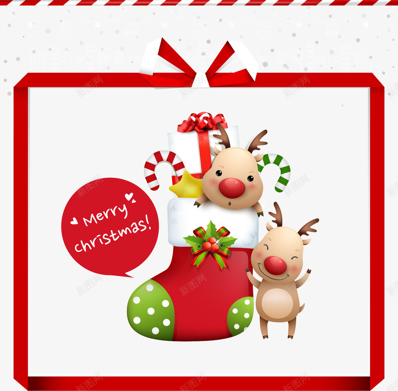 红色边框里的圣诞袜与麋鹿矢量图eps免抠素材_新图网 https://ixintu.com 圣诞 圣诞节 圣诞袜 红色 红色边框 麋鹿 矢量图