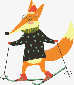冬天小人滑雪的狐狸矢量图高清图片